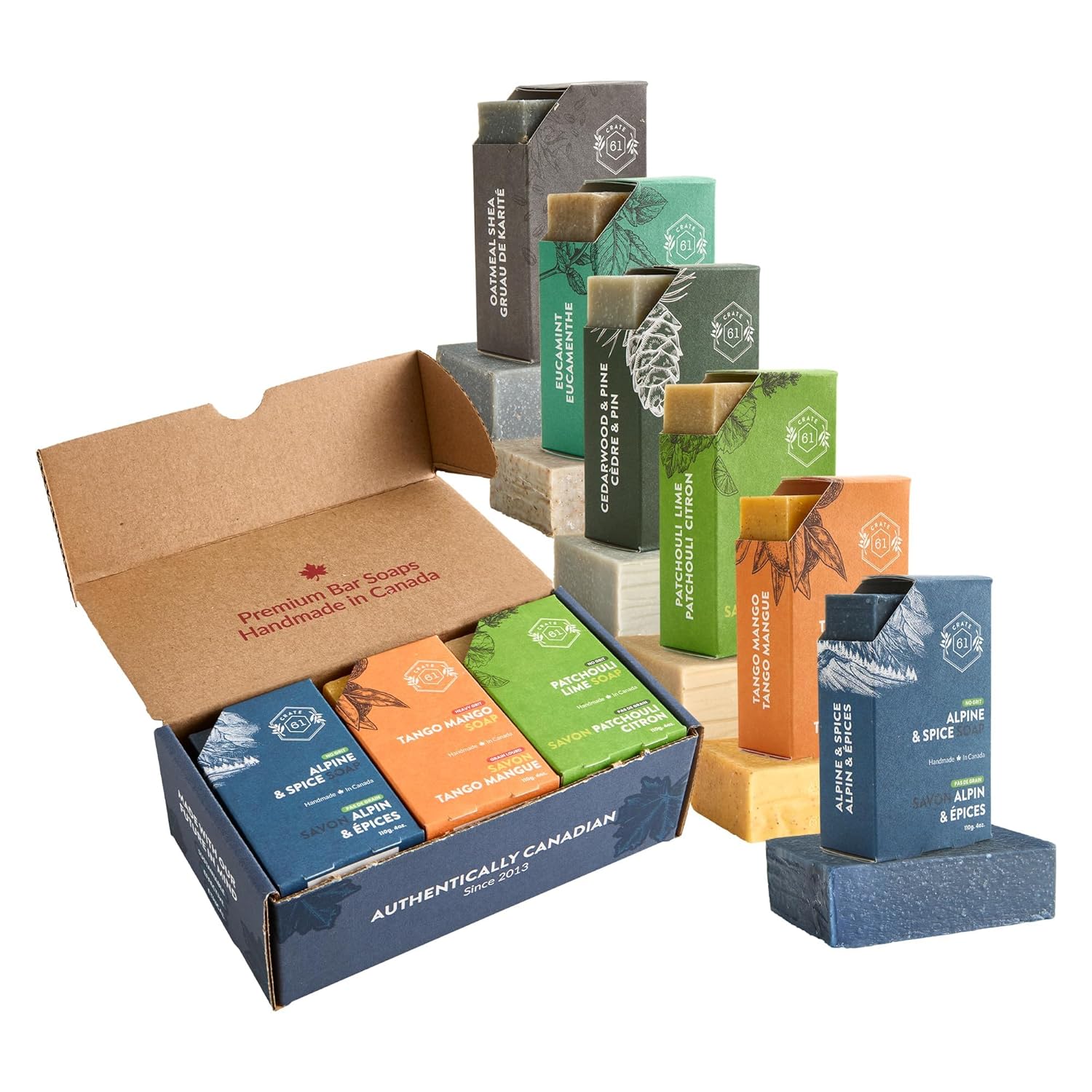 Plant Based Cold Process Natural Bar Soap, With Premium Essential Oils, Dry Skin, Pack of 6 (For Him)